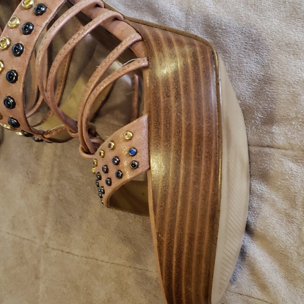 Nine West platform leather embelished heeled sandals - Picture 3 of 14